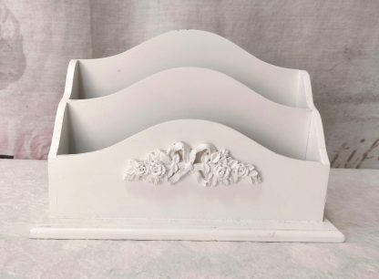 Porta corrispondenza organizer da scrivania in legno shabby chic - immagine 3