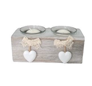 Portacandela grigio con cuori e pizzo