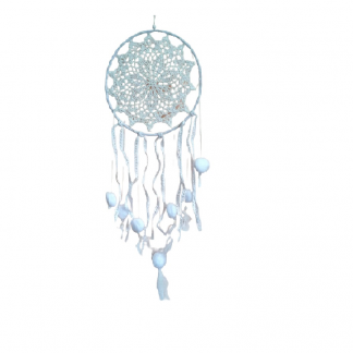 Dreamcatcher bianco con piume e pom-pom