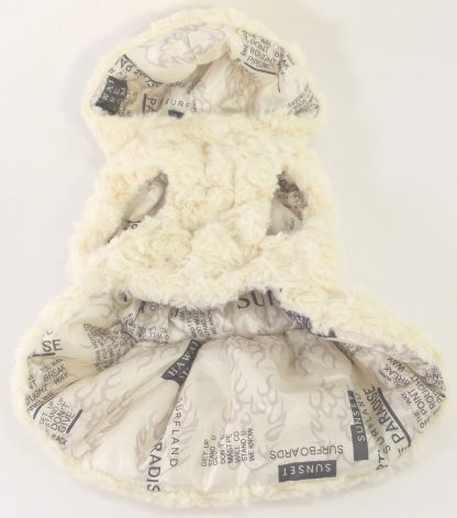 Cappotto ecopelliccia panna con cappuccio per piccolo cane o gatto - immagine 3