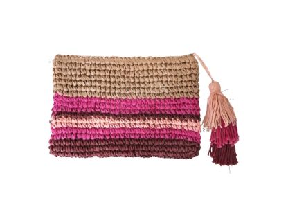 Pochette in paglia con nappa