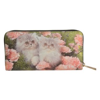 Portafoglio con gattini e fiori rosa