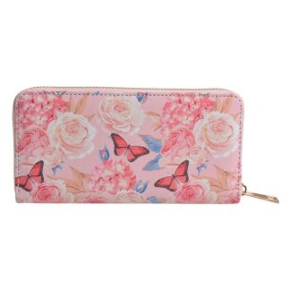 Portafoglio rosa con fiori e farfalle