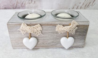 Portacandela grigio con cuori e pizzo - immagine 3
