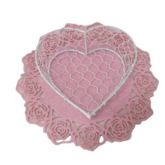 Cestino cuore rete con tappetino rose