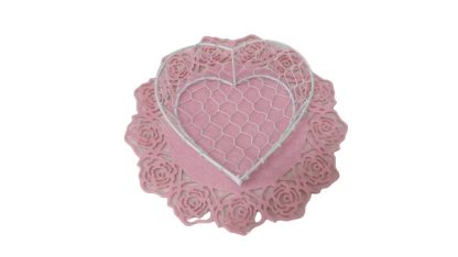 Cestino cuore rete con tappetino rose