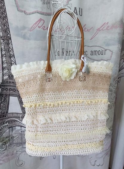 Borsa cartapaglia con pizzo e sangallo - immagine 3