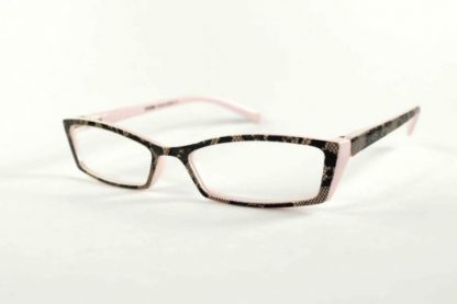 Occhiali da lettura rétro rosa e nero con stampa effetto pizzo - varie gradazioni - immagine 3