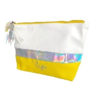 Trousse per cosmetici o prodotti da bagno bianca e gialla