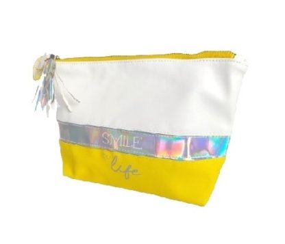 Trousse per cosmetici o prodotti da bagno bianca e gialla
