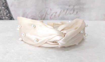 Cerchietto per capelli avorio con perle - immagine 3