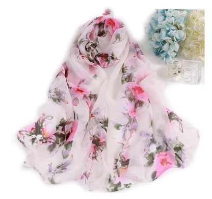 Sciarpa leggera rosa tenue a fiori - immagine 2