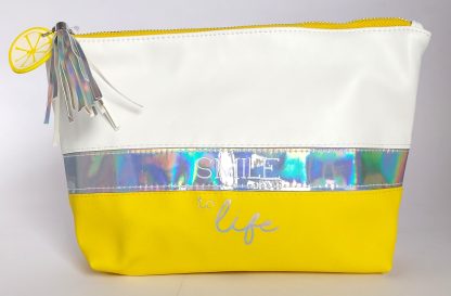 Trousse per cosmetici o prodotti da bagno bianca e gialla - immagine 3