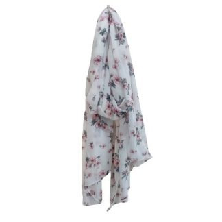 Sciarpa chiffon bianca a fiori rosa