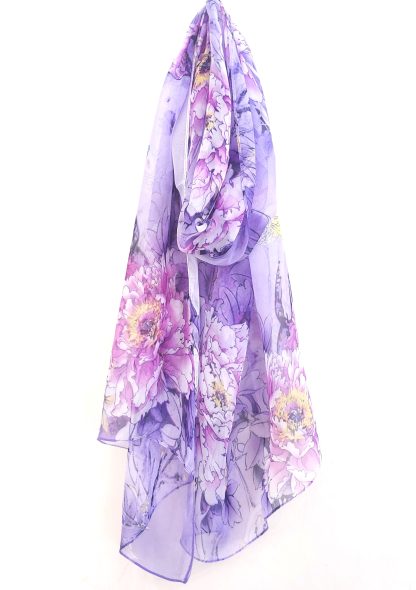 Sciarpa leggera lilla a fiori - immagine 3