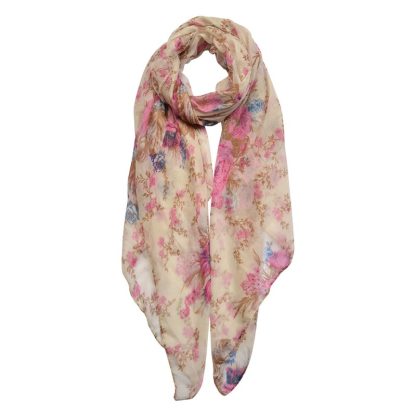 Sciarpa avorio a fiori rosa e celesti - immagine 2