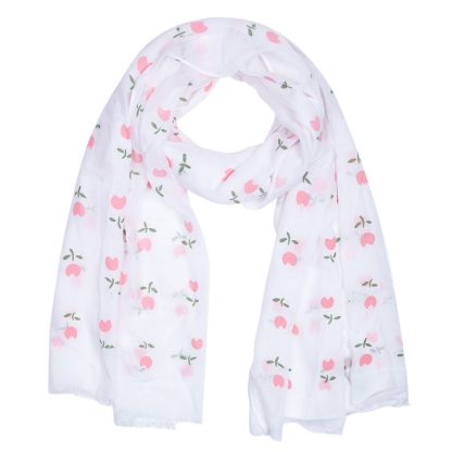 Sciarpa bianca a fiori rosa - immagine 2