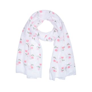 Sciarpa bianca a fiori rosa