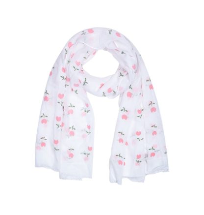 Sciarpa bianca a fiori rosa