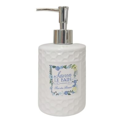 Dispenser per liquido bianco con stampa celeste