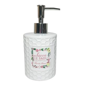 Dispenser per liquido bianco con stampa rosa