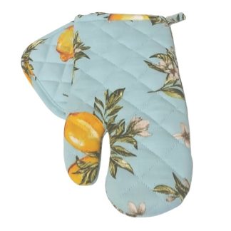 Set guanto da forno e presina fantasia fiori e limoni