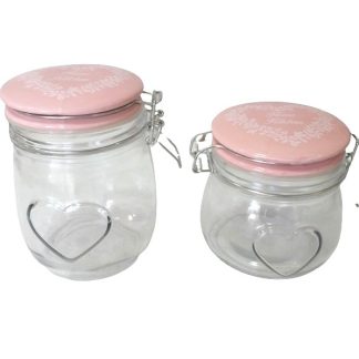 Barattoli in vetro con tappo rosa set da due pezzi