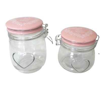 Barattoli in vetro con tappo rosa set da due pezzi