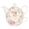 Teiera con tazza in porcellana a fiori rosa - immagine 2