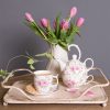 Teiera con tazza in porcellana a fiori rosa - immagine 3