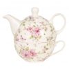 Teiera con tazza in porcellana a fiori rosa