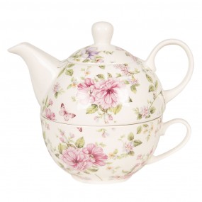 Teiera con tazza in porcellana a fiori rosa