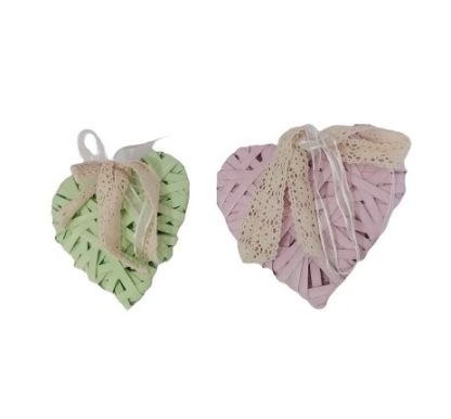 Coppia cuori in vimini verde e rosa/lilla