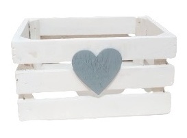 Cassetta legno bianca con cuore grigio grande