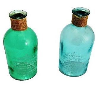 Coppia piccole bottiglie azzurro e verde
