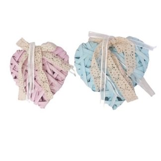 Coppia cuori in vimini rosa e celeste