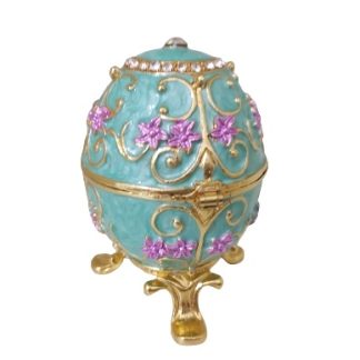 Uovo portagioielli azzurro con fiori rosa