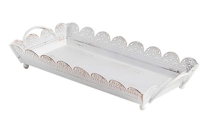 Vassoio effetto pizzo con manici shabby chic - immagine 2