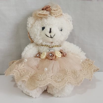 Orsetto decorativo con abitino in tulle rosa cipria - immagine 2