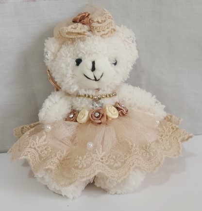 Orsetto decorativo con abitino in tulle rosa cipria - immagine 3