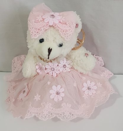 Orsetto decorativo con abitino in tulle rosa baby - immagine 2