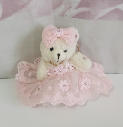Orsetto decorativo con abitino in tulle rosa baby - immagine 3