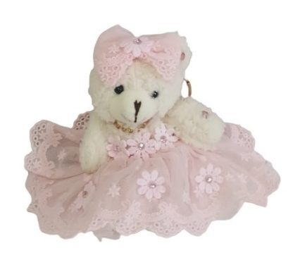 Orsetto decorativo con abitino in tulle rosa baby
