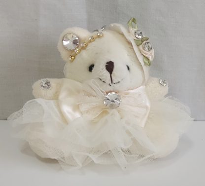 Orsetto piccolo con abitino in tulle panna e strass - immagine 3