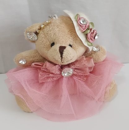 Orsetto piccolo beige con abitino in tulle rosa - immagine 2