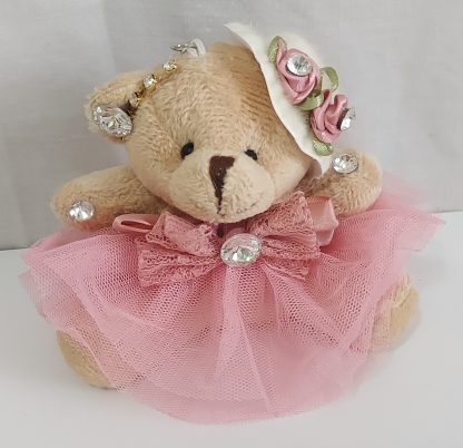 Orsetto piccolo beige con abitino in tulle rosa - immagine 3