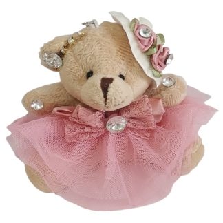 Orsetto piccolo beige con abitino in tulle rosa