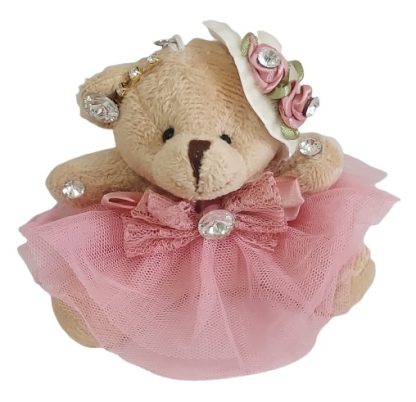 Orsetto piccolo beige con abitino in tulle rosa