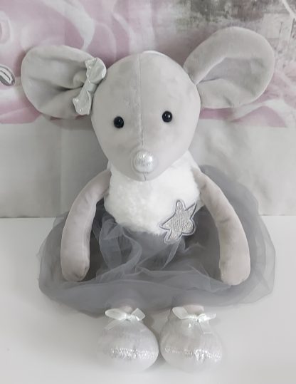 Peluche decorativo topo grigio con gonna in tulle - immagine 3