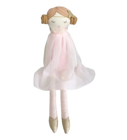 Bambola decorativa retro con vestitino rosa in tulle